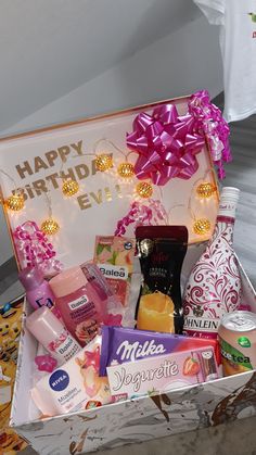 a birthday gift box filled with personal care items