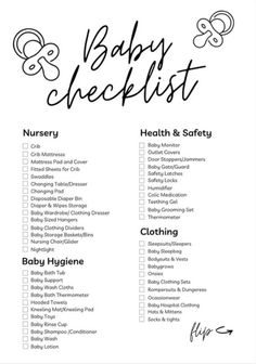 the baby checklist is shown in black and white