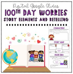 an open book with the words 100th day worksheets on it and a globe