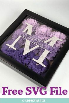 purple flowers in a black frame with the letter m on it and free svg file