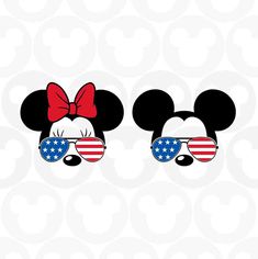 mickey and minnie mouse with american flag glasses