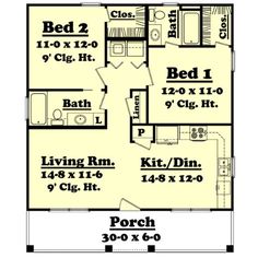 the floor plan for a small house with two bedroom and an attached bathroom, along with living