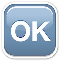 an ok button with the word ok in white letters on blue and gray square buttons