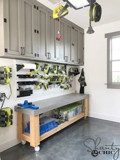 the garage organization tips are organized and ready to be used for workbench storage