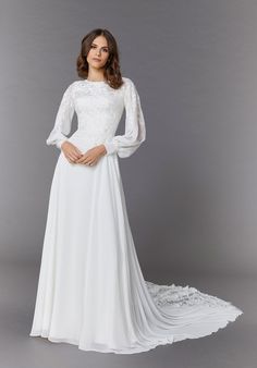 |Grace-by-Mori-Lee-Elaine-Wedding-Dress School Dance Dresses, Vintage Inspired Wedding Dresses, Modest Wedding, Chapel Train, Long Sleeve Wedding, Chiffon Gown, Modest Wedding Dresses, Bridal Wedding Dresses, Designer Gowns