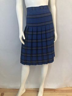 Vintage Women's 60's Blue, Plaid, Pleated Skirt (S) by Freshandswanky on Etsy Plaid Pleated Skirt For School Uniform, Fitted Plaid Skirt For School, Fitted Pleated Plaid Bottoms, Classic Blue Pleated Skirt For Spring, Fitted Plaid Pleated Skirt For School Uniform, Classic Blue Pleated Bottoms, Fitted Plaid Skirt For School Uniform, Classic Fitted Blue Skirt, Blue Lined Pleated Skirt For Fall