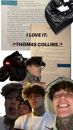 a collage of photos with the words i love it, thomas collins on them