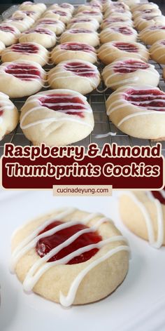 raspberry and almond thumbprint cookies with white icing