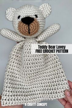 the teddy bear is crocheted in white yarn