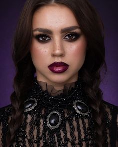 27 Easy Wednesday Addams Makeup Ideas: Tutorials and DIY Inspiration for Halloween Wednesday Addams Make-up, Wednesday Addams Costume Makeup, Addams Makeup, Goth Styles, Black Matte Lipstick, Holloween Makeup, Burgundy Lips