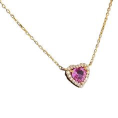 𝓦𝓮𝓵𝓬𝓸𝓶𝓮 𝓽𝓸 𝓛𝓲𝓸𝓷𝓱𝓮𝓪𝓻𝓽 𝓳𝓮𝔀𝓮𝓵𝓻𝔂 𝓢𝓱𝓸𝓹 ♥ Beautiful Pink Sapphire, Diamond Heart Charm Necklace crafted in 14K Gold. *Please check measurements below, items may appear larger on the screen. MEASUREMENTS: 7.5mm x 7.7mm MICRO CABLE LINK CHAIN ITEM DETAILS Made to Order 14-karat Gold Arrives in a Beautiful Jewelry Box. PRODUCT LEAD TIME Most of our products are 'made to order' resulting in different lead times. If the piece is in stock, we ship immediately, but if we do not h Pink Birthstone Heart Pendant Necklace, Luxury Pink Necklaces With Brilliant Cut, Luxury Pink Necklace With Brilliant Cut, Elegant Heart-shaped Pink Sapphire Jewelry, Luxury Pink Necklaces With Diamond Accents, Pink Round Necklace For Valentine's Day, Pink Diamond Heart Cut Necklace, Diamond Heart Cut Gemstone Necklace, Pink Cubic Zirconia Heart Pendant Necklace