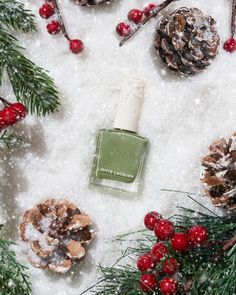 A laurel green polish with a fine diamond shimmer crelly finish. Nail Polish Product Photography, Nail Polish Photography, Polish Photography, I Smell Snow, Christmas Nail Polish, Types Of Nail Polish, Christmas Marketing, Pr Kit, Jelly Cream