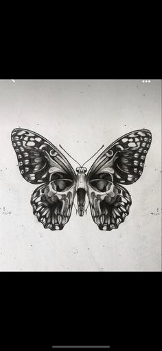 a black and white drawing of a butterfly