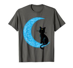 a black cat sitting on the moon with blue swirls around it's face