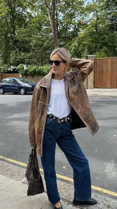 Fashion people are obsessing over studded belts this season. From Khaite's viral style to COS' chic, more affordable take, read on to shop the trend here. Distressed Leather Jacket, Simple Fall Outfits, Brown Leather Jacket, Trend Fashion, Fall Looks, Look Chic, Fall Trends