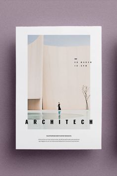 the front and back cover of an architectural magazine on a purple background with two small vases next to it