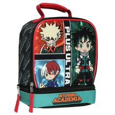 U.A High School is a school made especially for people with Quirks. There is a superhero-loving boy without any powers who is determined to enroll in the prestigious hero academy and learn what it really means to be a hero. Follow Izuku Midoriya's journey learning what it means to become Plus Ultra! This My Hero Academia manga anime lunchbox lunch tote bag features several of the characters from the series, including Izuku "Deku" Midoriya, Shoto Todoroki, and Katsuki Bakugo, in a fun chibi style Lunchbox Design, Mha Deku, Compartment Bag, Lunch Box Set, Lunch Tote Bag, Kids Lunch Bags, Padded Top, Plus Ultra, Lunch Tote