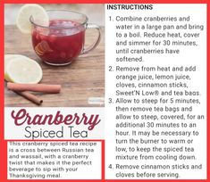 an advertisement for cranberry spiced tea with instructions on how to use it