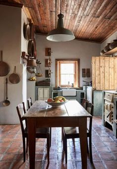 a kitchen with a table and chairs in it