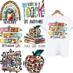 the back to school bundle includes t - shirts, books and an apple with leopard print