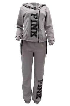 Letter Print Zip Front Hoodie & Zip Pocket Joggers Set Fitted Fleece Tracksuit For Fall, Fitted Gray Sweatpants For Winter, Trendy Winter Tracksuit With Pockets, Gray Letter Print Sweatpants For Winter, Gray Letter Print Sweatpants, Winter Tracksuit With Letter Print, Winter Fitted Tracksuit With Letter Print, Fitted Winter Tracksuit With Letter Print, Super Cropped Sweater