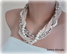 Blush Pink Wedding NecklaceChunky Bold Bridal by HMbySemraAscioglu Beaded Beige Necklace For Wedding, Beige Beaded Necklace For Wedding, Beige Beaded Wedding Necklace, Beige Beaded Necklaces For Wedding, Cream Pearl Chain Beaded Necklace For Wedding, Cream Pearl Chain Beaded Necklaces For Wedding, Wedding Pearl Necklace In Beige, Cream Beaded Necklace With Pearl Chain For Weddings, Cream Beaded Necklaces With Pearl Chain For Weddings