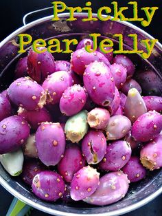 purple potatoes in a pot with the words prickly pearled