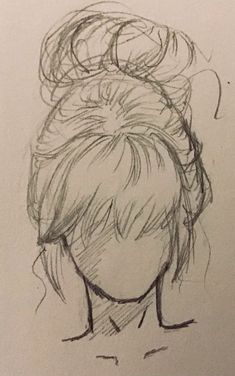 a drawing of a woman's head with her hair in a messy bun on top