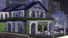 an animated rendering of a restaurant in the city