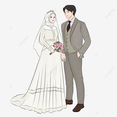 a bride and groom standing next to each other, cartoon, wedding png and psd