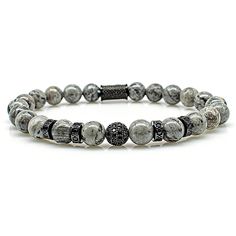 Jasper Beads Royal Crown Women's/ men's bracelet Handmade jasper beaded bracelet. Wonderful, beautiful beads with strong colors and a very beautiful stainless steel ball set with black cubic zirconia stones. In addition, four stainless steel spacers equipped with black cubic zirconia stones. The striking design and the high-quality workmanship as well as our branded back piece stainless steel bead with our logo make the bracelet an unmistakable piece of jewelry. * Premium jasper beads Ø 8 mm * B Elegant Gray Bracelets With Gemstone Beads, Elegant Gray Gemstone Beads Bracelets, Adjustable Gray Jewelry With 8mm Beads, Adjustable Gray Beaded Bracelets With 8mm Beads, Adjustable Gray 8mm Beads Bracelets, Adjustable Gray Gemstone Beads Bracelets, Adjustable Gray Gemstone Beads Bracelet, Adjustable Gray Beaded Round Bracelets, Adjustable Gray Beaded Bracelets