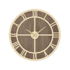 a wooden clock with roman numerals on the face