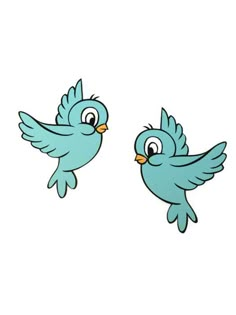 two blue birds with big eyes are facing each other and one is looking up at the sky