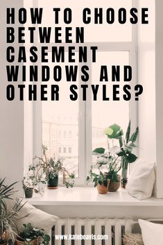 a window sill with potted plants on it and the words how to choose between basement windows and other styles?