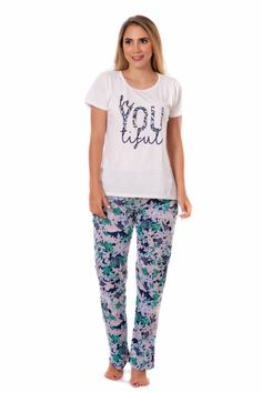 td {border: 1px solid #ccc;}br {mso-data-placement:same-cell;} All women are beautiful, but only you are YOUtiful. Our "Youtiful" set comes with a super soft top and floral pants that fit perfectly, and a t-shirt that will give you the nicest look. Fabric: 65% Polyester-35% Cotton We pride ourselves in our fashion-forward designs and trend-adjusted collections, so you can too! Cotton Graphic Print Sleepwear For Pajama Party, Cotton Graphic Print Sleepwear For Loungewear, Cotton Stretch Sleepwear For Pajama Party, Cotton Sleepwear With Letter Print, Cotton Sleepwear With Graphic Print For Lounging, Cotton Stretch Sleepwear With Letter Print, Cotton Graphic Print Bottoms For Pajama Party, Cotton Sleepwear With Graphic Print, Relaxed Fit, White Graphic Print Sleepwear For Loungewear