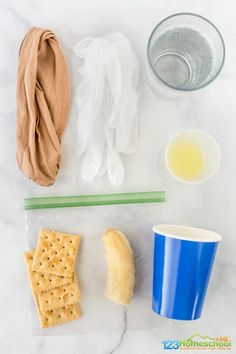 the ingredients to make this snack include crackers, cheese, and milk