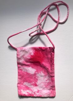 "This is a 100% cotton bag, measuring 6\" x 7.5\". The think strap is 45.75\". It is dyed a cheerful pink color. This bag is great for those occasions when you don't have a lot to take along. Your phone, wallet, keys and sanitizer should fit nicely!" Tye Dye Canvas Bags, Tie Dye Rectangular Bag For Everyday Use, Tie Dye Bags Totes, Daily Use Tie-dye Rectangular Bag, Pink On-the-go Bag With Zipper Pocket, Tie Dye Bags, Velvet Scarf, Green Tie, Silk Pillowcase