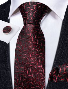 Brand: Barry Wang Material: 100% Silk What You Get: Same design Tie, Pocket Square & Cufflinks? Size: Necktie in 59" Length & 3.35" width at the tip, pocket square in 9"x 9"size Quality: Barry Wang Focus on Ties for Many Years, Good Quality Interlining Makes Our Ties Weighted and Elastic, Which are Easily Designed for A Perfect Knot.For More Quality Stylish Ties with Unbeatable Price, Please Click Our shop to Check More.With So Much Choice and Impeccable Quality, There's No Excuse Not to Have A Red Ties For Father's Day, Red Tie With Pocket Square For Gift, Red Business Ties For Father's Day, Luxury Red Ties For Men, Luxury Black Silk Ties, Luxury Fitted Silk Ties, Luxury Elegant Patterned Ties, Patterned Luxury Ties For Semi-formal Occasions, Cufflink Set