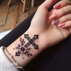 Different Types Of Tattoos, Types Of Tattoos, Winged Stencil, Wrist Tattoos Words, Cross Tattoos For Women, Cool Wrist Tattoos, Cross Tattoos, Tattoos For Women Flowers, Tasteful Tattoos