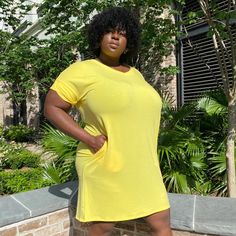 Rolled, Short Sleeve Dress Feature Pockets And V-Neckline. Overview Model Is Wearing Size 2x And Is 5’4. 1x And 2x Are Sold Out. Yellow 57% Polyester 38% Rayon 5% Spandex Great Stretch. True To Size For Most. Dress Curvy, Curvy Dress, Short Sleeve Dress, Private Label, Sleeve Dress, Short Sleeve Dresses, Spandex, Womens Dresses, Yellow