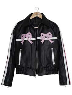 Handmade Pink Bow Jacket - Girls Motorcycle Pink Ribbon Leather Jacket - Vintage Stylish Gothic Black Pink Zipper Jacket - Best Gift For Her Material: Faux and Real Leather Inner: Soft Lining Collar: Shirt Style Collar Closure: Front Zipper Closure Cuffs: Open Hem Cuffs Color: Black This is a recreation Size Chart: Choosing the right size helps eradicate 99% of returns, Measurements will be on actual size according to our size chart so please double check your size to avoid any size issue. Discl Bow Jacket, Motorcycle Clothes, Pink Motorcycle, Motorcycle Jacket Women, Arcana Archive, Green Leather Jackets, Best Gifts For Her, Leather Bow, Rich Fabric