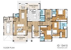 the floor plan for a house with two separate rooms and one living room on each side