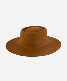 Gigi Pip felt hats for women - Linden Boater - telescope boater crown with a flat brim and three gold plated metal studs [cinnamon] Quiet Confidence, Halo Style, Wearing A Hat, Find Color, Felt Hat, Brim Hat, Fedora Hat, Fashion Pictures, Hat Sizes