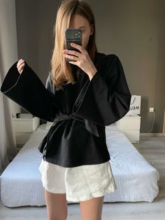 Linen kimono, linen black scarf, linen shorts 3 Kimono Linen