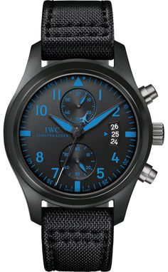 Pilot Chronograph Top Gun Blue Black Ceramic Black Ceramic, Chronograph, Leather Watch, Blue Black, Leather, Blue, Black