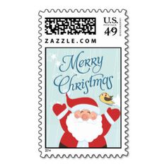 a postage stamp with a santa clause on it's front and the words merry christmas written