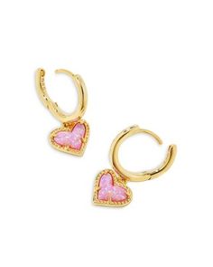 Kendra Scott Ari Heart Drop Huggie Hoop Earrings Huggie Hoop Earrings, Bubblegum Pink, Pink Opal, Kendra Scott, Gold Earrings, Jewelry Accessories, Opal, Jewelry Earrings, Hoop Earrings