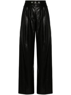 black faux leather pleat detailing press-stud fastening zip fly fastening straight leg two side slit pockets two rear welt pockets straight hem long length Yoko London, City Dress, Summer Beach Wear, Pants Straight, Black Faux Leather, Straight Leg Pants, Long Length, Welt Pockets, Jacket Tops