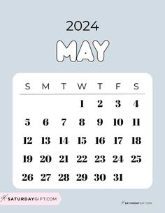 a calendar with the word may in white and black, on a light blue background