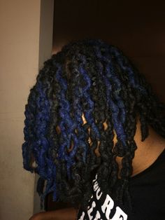 Cute Dread Colors, Dark Blue Locs Men, Skunk Hair Dreads, Dreads With Dyed Tips, Short Locs For Black Women, Black And Blue Dreads, Died Dread Locks, Different Color Dreads, Hair Color Ideas For Dreads